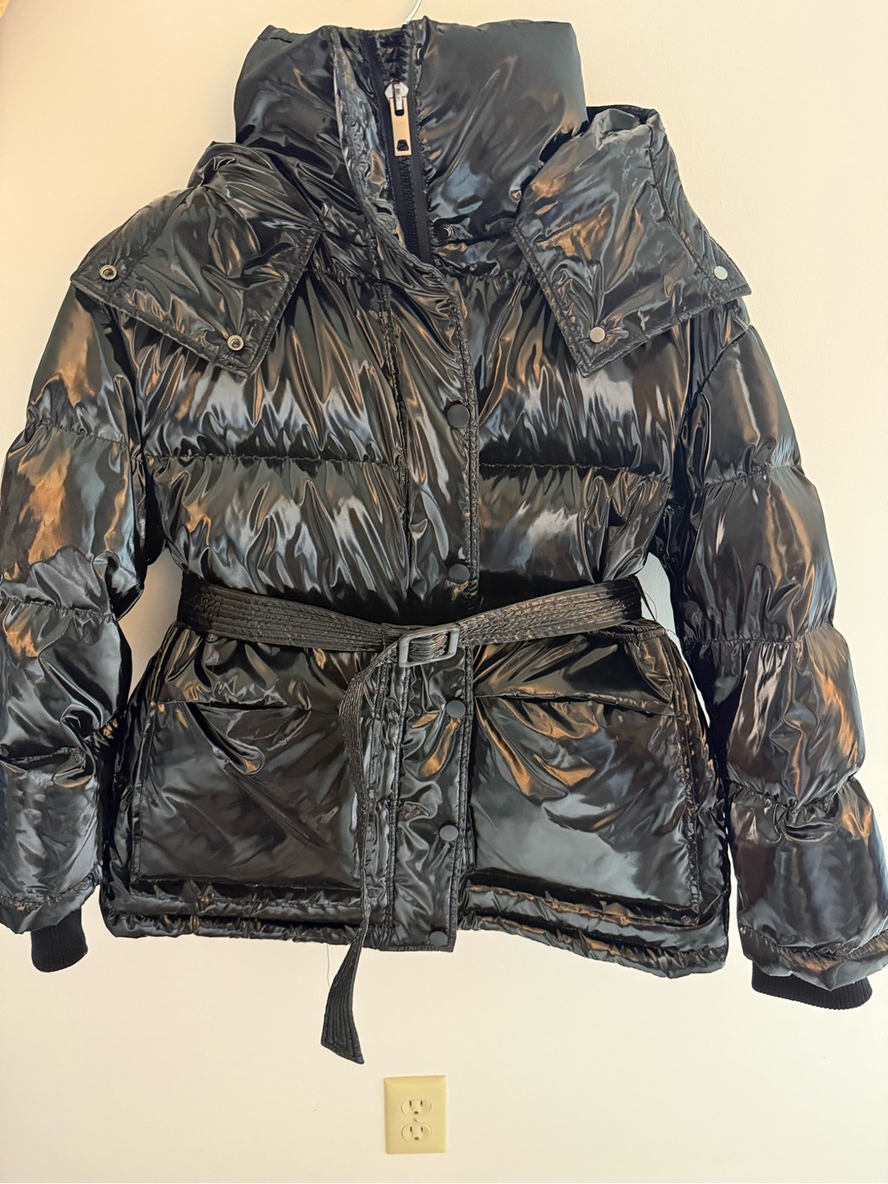 Women’s “trash bag” Puffer Jacket with Belt